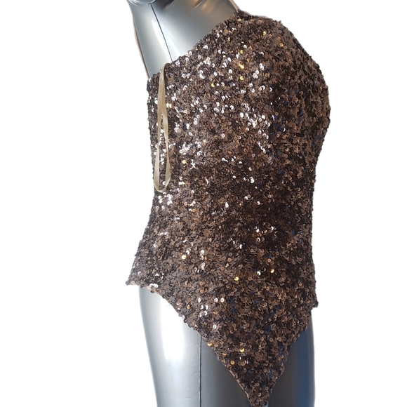 Cachรฉ Bronze Sequin Asymmetrical Cami โ Size L - Picture 4 of 6